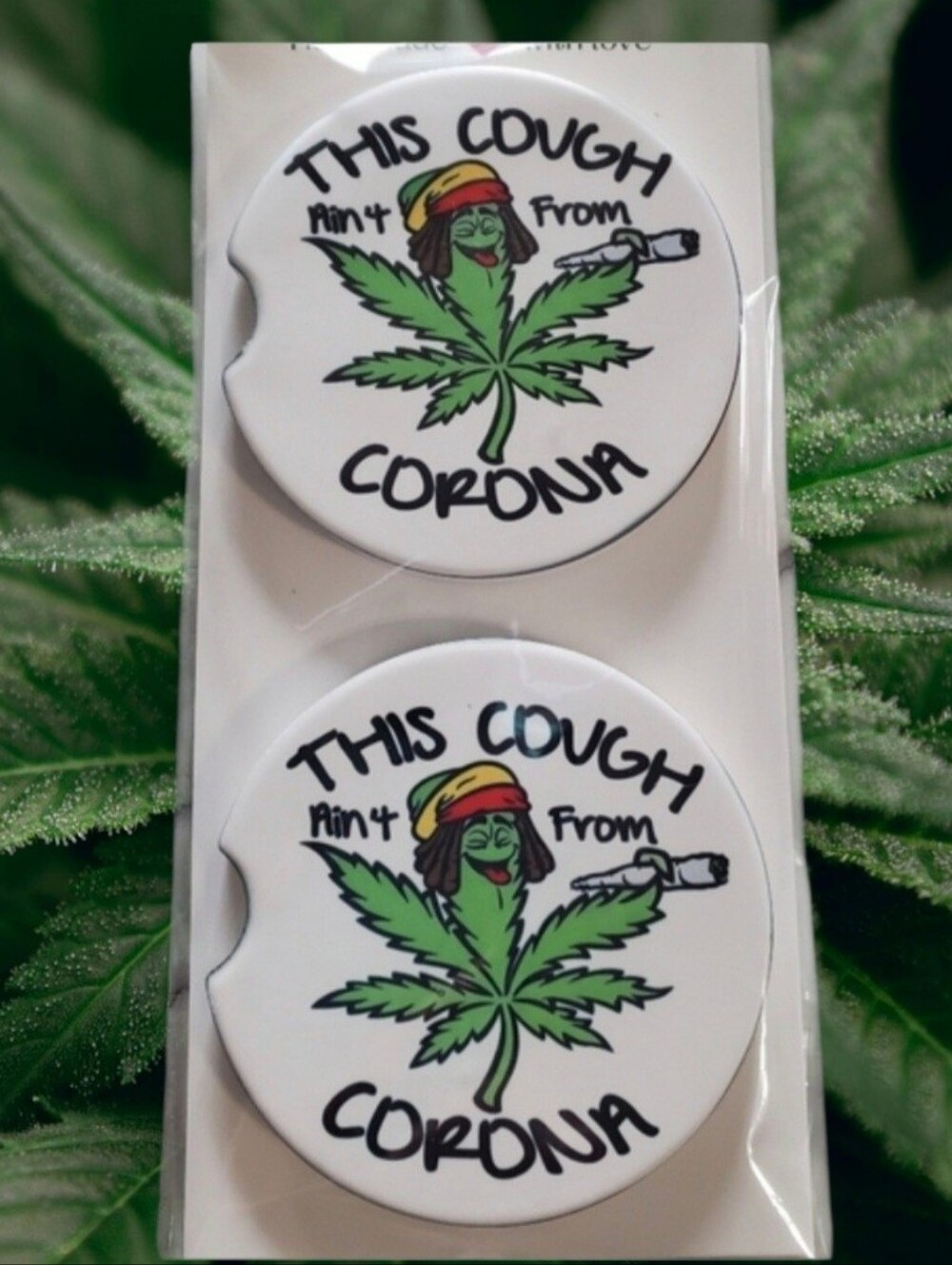 This Cough Funny Leaf Set Of 2 Ceramic Car Coasters